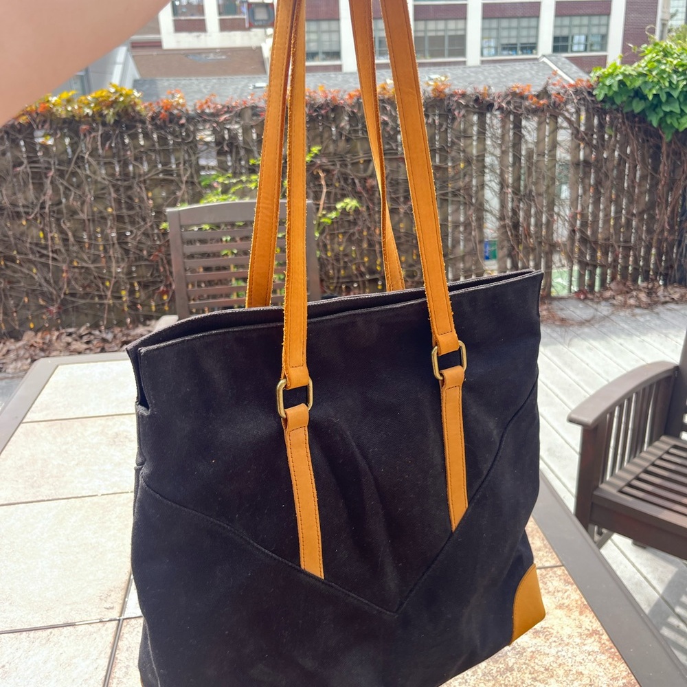 BASEBALLISM GENUINE BASEBALL LEATHER AND CANVAS Black and Tan Tote Bag